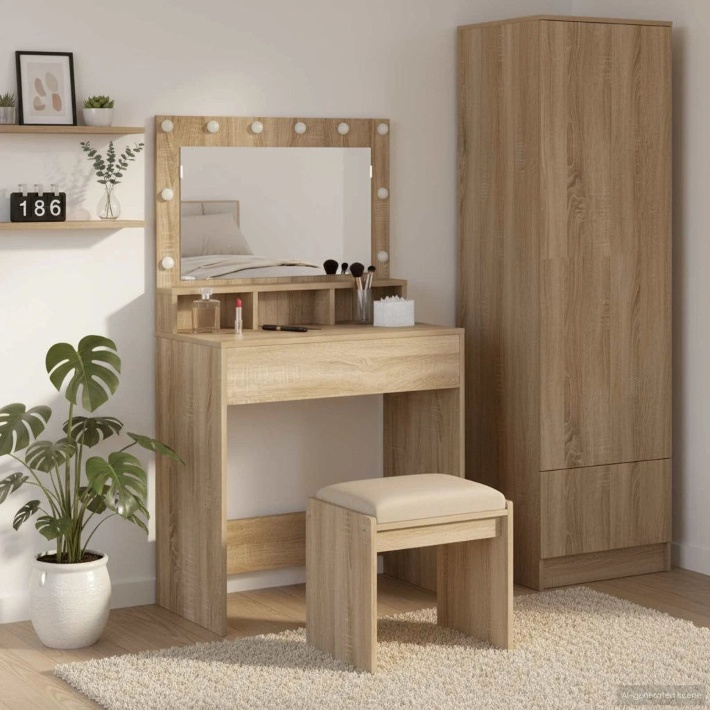 Toeletta | Tavolo da Trucco con specchio Rovere Sonoma 75,5 x 41 x 135 cm