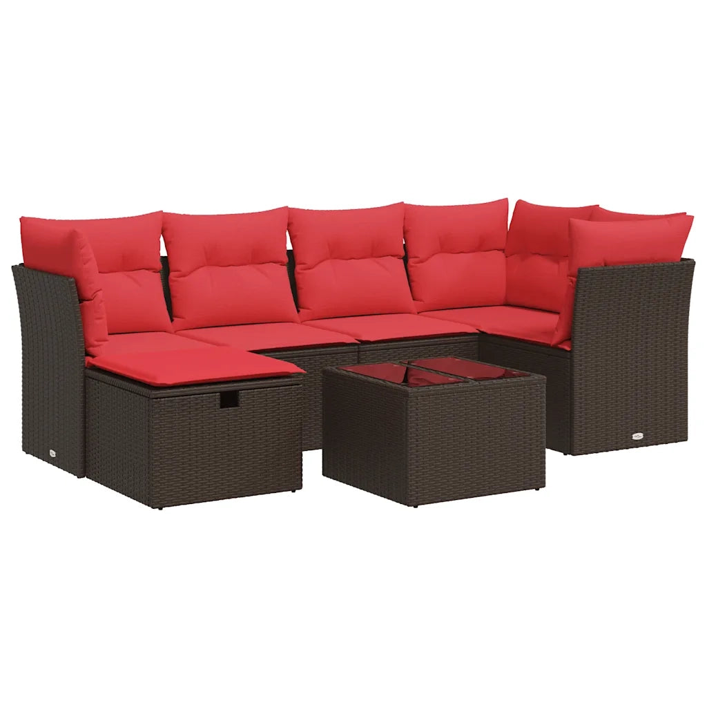 Set Divani da Giardino 7 pz con Cuscini Marrone in Polyrattan 3325300