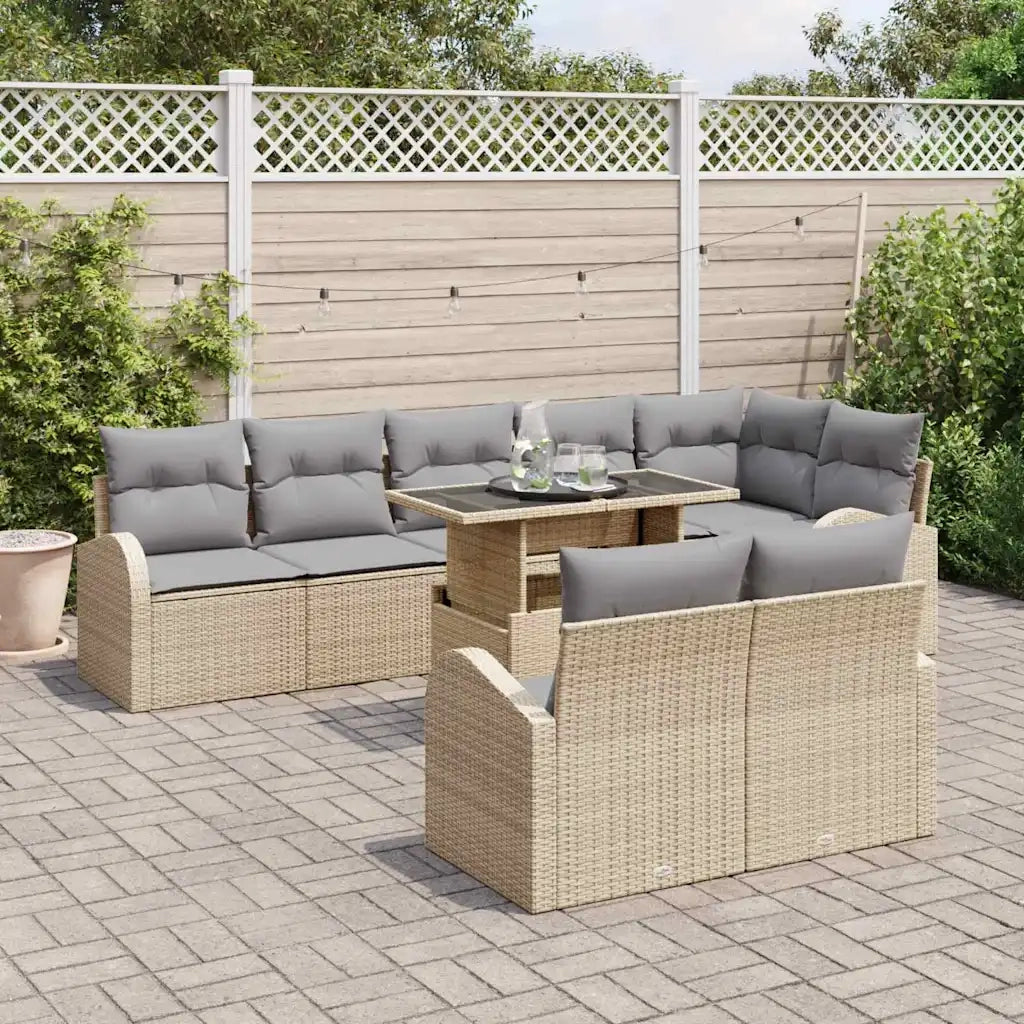 Set Divano da Giardino 9 pcs Beige e Grigio Chiaro polyrattan 3348666