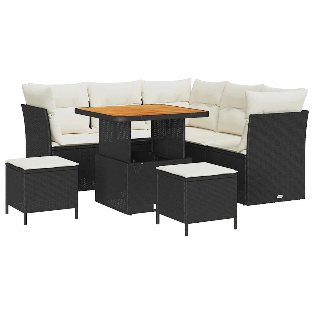 Set Divano da Giardino con cuscino 8 pcs Nero e crema