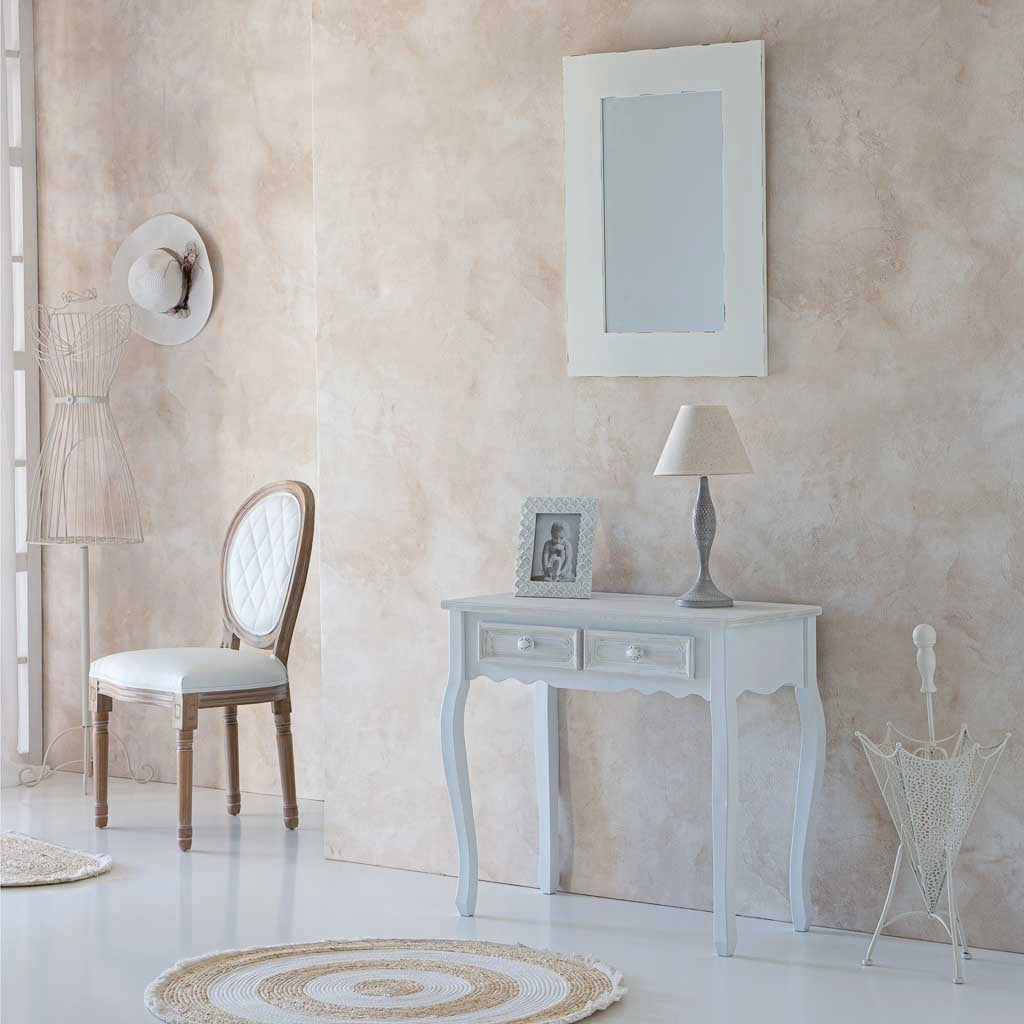 Mobile da ingresso in legno con 2 cassetti bianchi 80x40x75