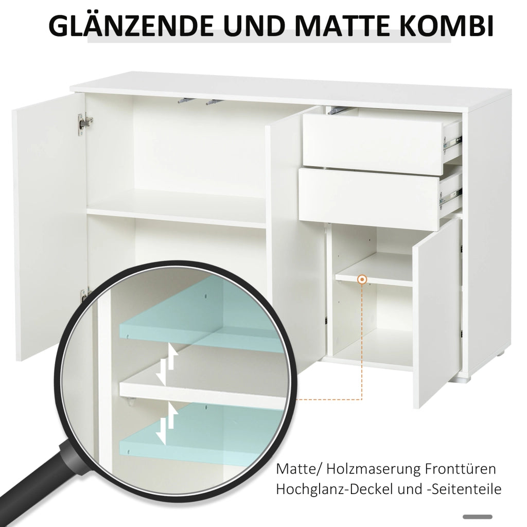 Credenza con 2 cassetti, Push-Click ¨C Minimal ¨C Bianco, 117x36x74