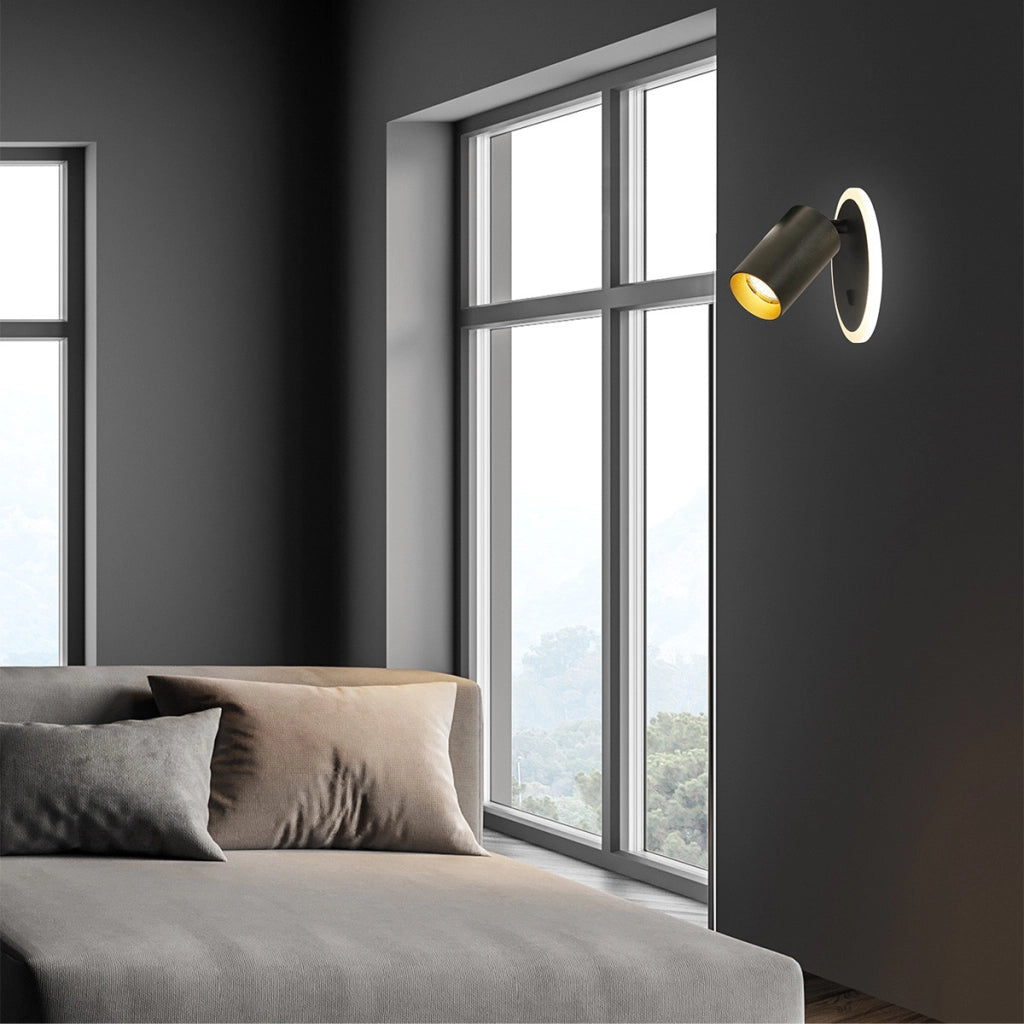 Applique rotonda moderna nera spot orientabile GU10+LED CCT Parma