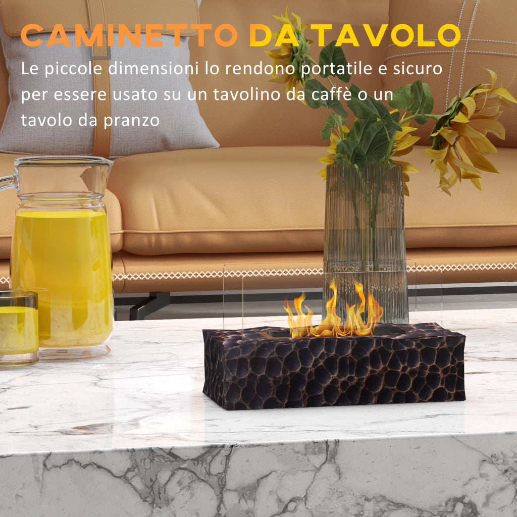 Camino a Bioetanolo da Tavolo con Bruciatore ¨C Minimal ¨C Nero 33x16x18cm