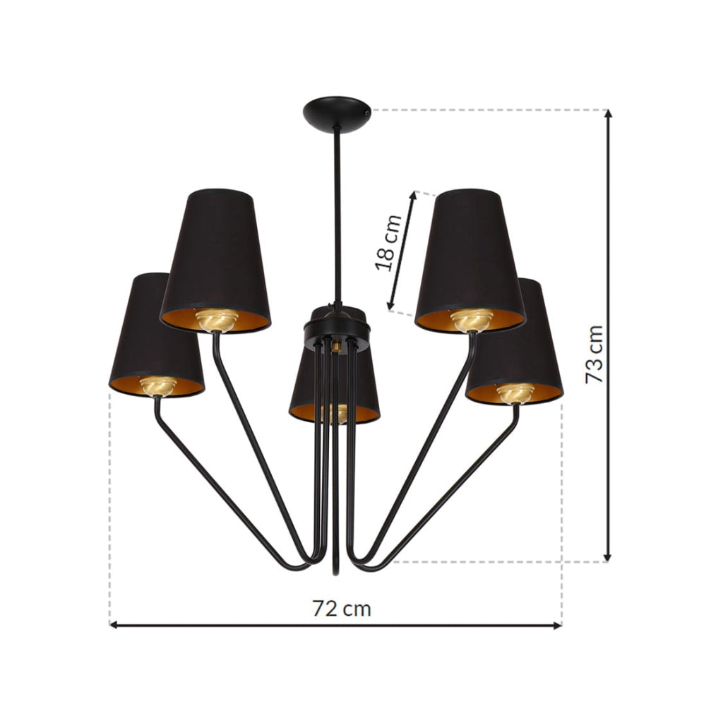 Lampadario 5 luci E27 Victoria nero/oro Milagro MLP4913