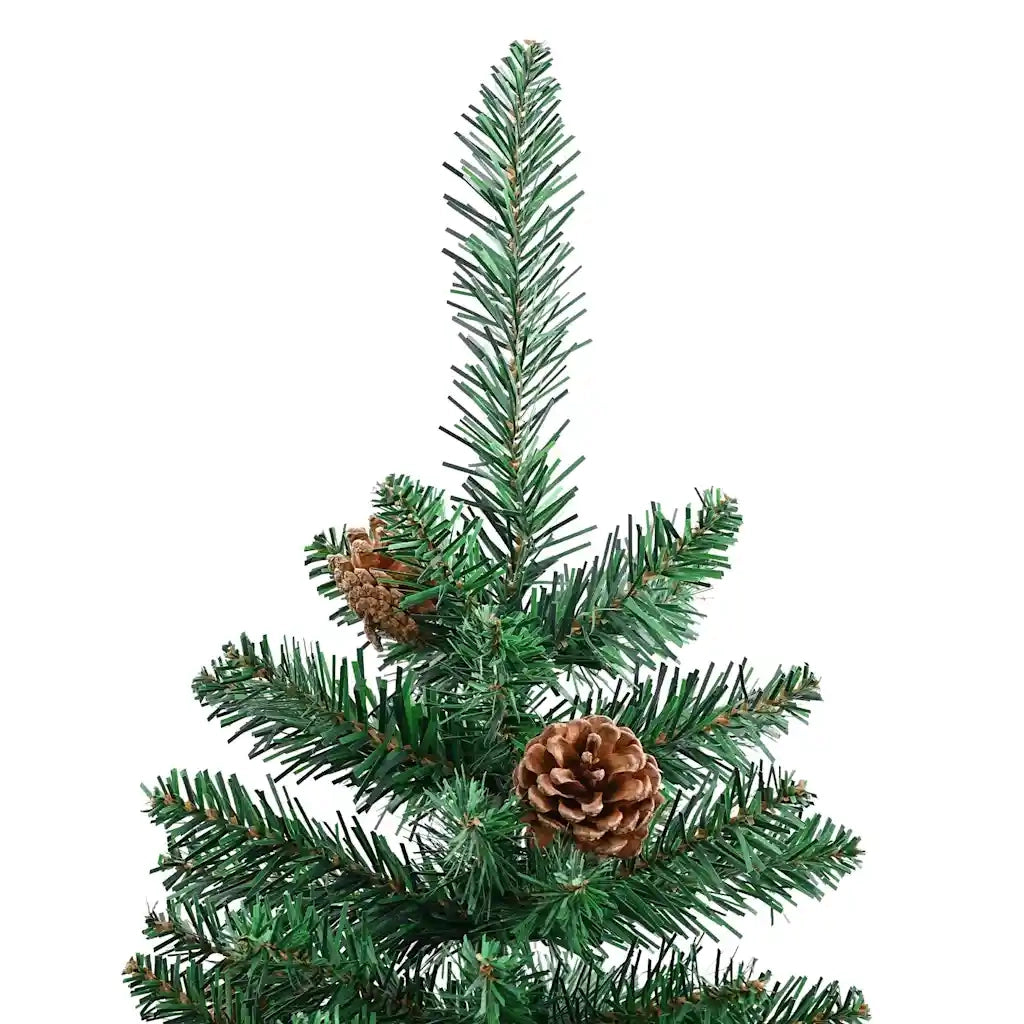 Albero di Natale Sottile con Legno Vero e Pigne Verde 150cm PVC 320957