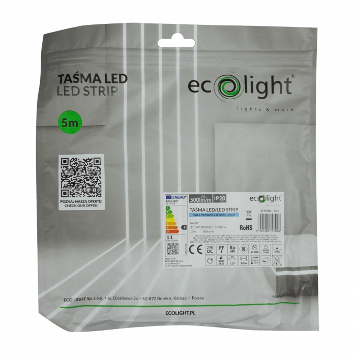 Striscia LED 10,8W/m 6500K 24V IP20 5m dimmerabile Ecolight