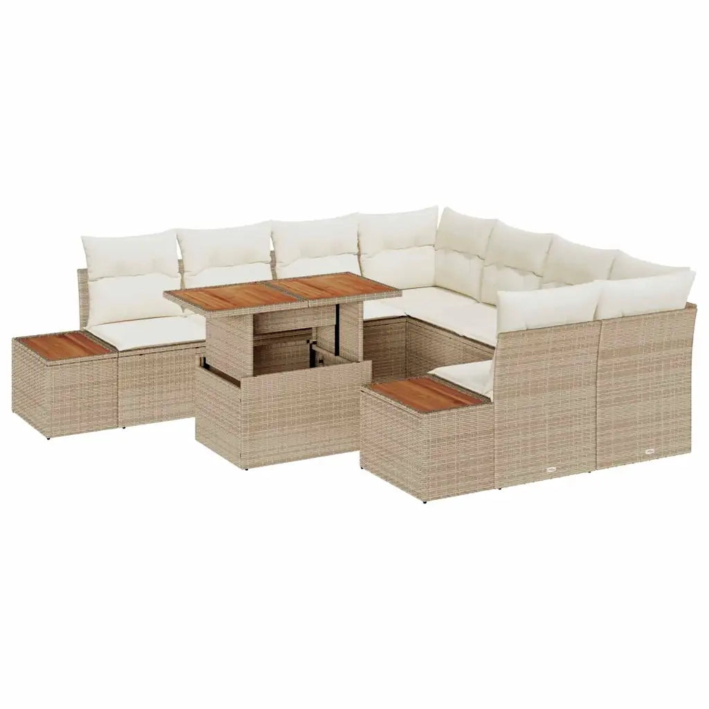Set da Pranzo per Giardino con cuscino 9 pcs Beige e Crema