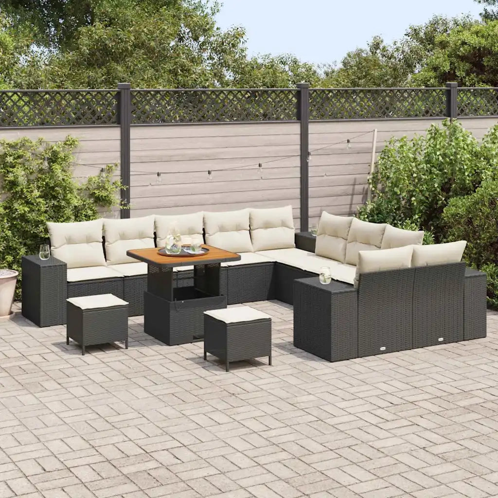 Set Divano da Giardino 13 pcs Nero e Crema polyrattan