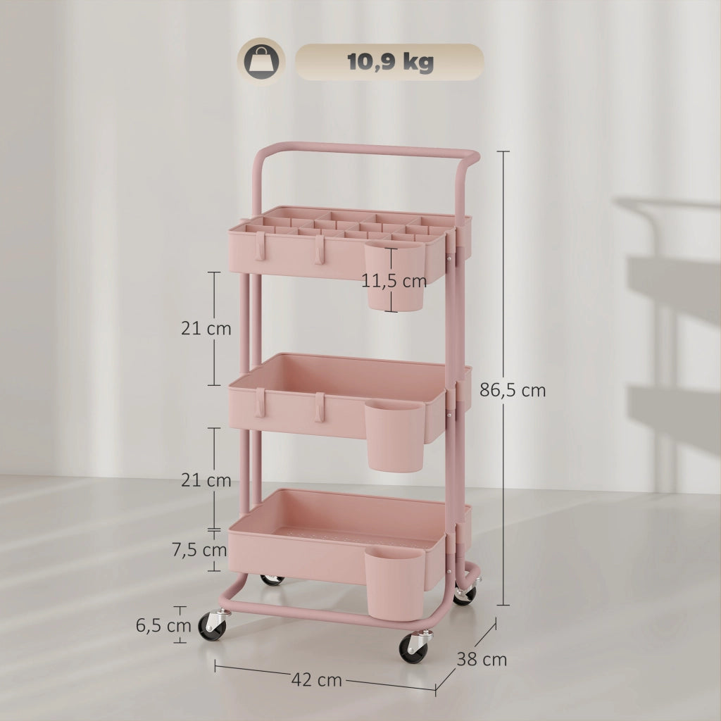 Carrello Multiuso con Cassetti e Ruote ¨C Minimal ¨C Rosa 42x38x86,5 cm