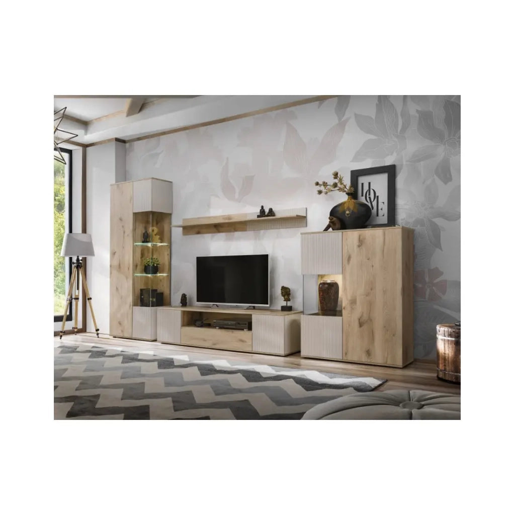 Scaffale da parete ERINA – Rovere chiaro e beige – 160 cm