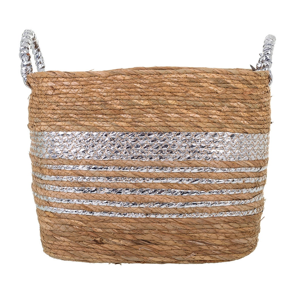 Navicella in fibra naturale foderata marrone 37x28x28h