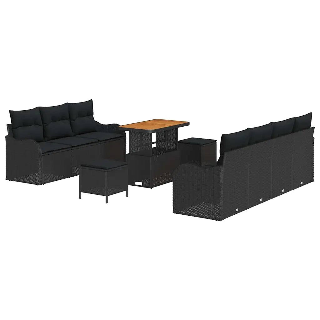 Set Divano da Giardino con cuscino 10 pcs Nero polyrattan
