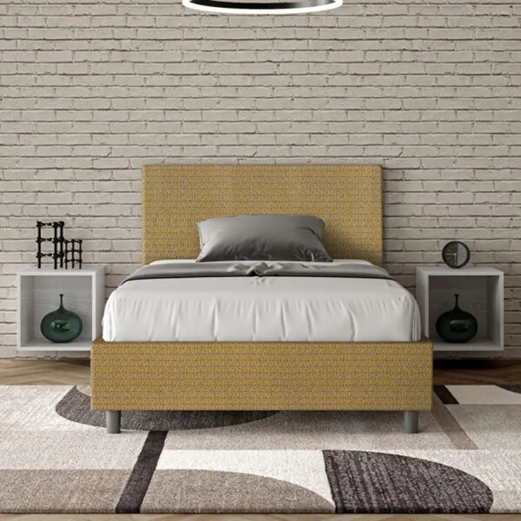 Letto una piazza e mezza con rete imbottito 120x190 tessuto Labirinto 6 giallo Adele