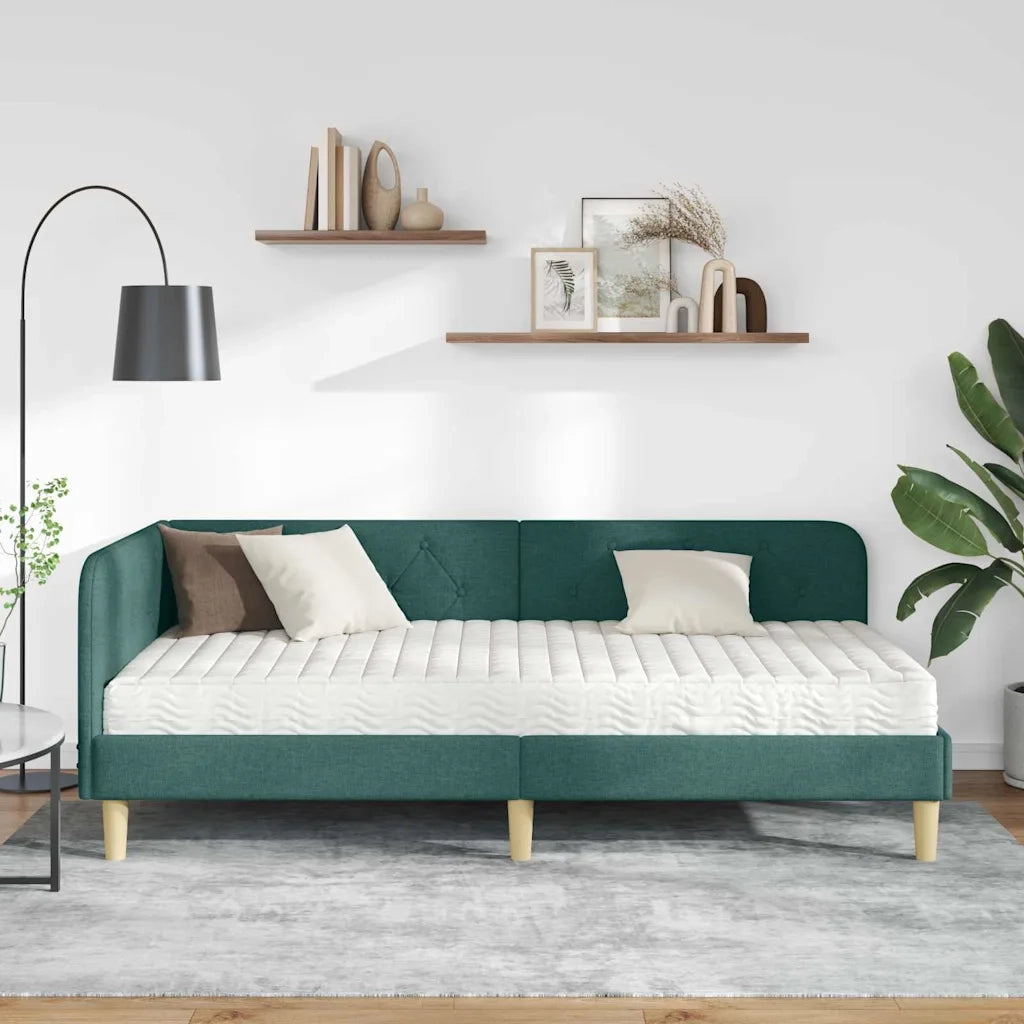 Cornice del letto ad angolo Verde Scuro 90 x 190 cm Tessuto
