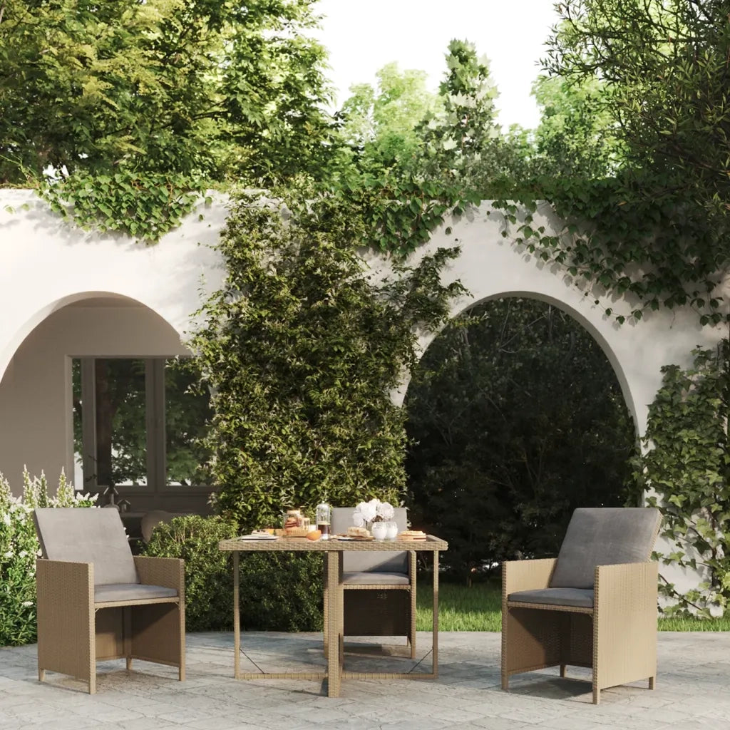 Tavolo da Giardino | Tavolino da esterno Beige 109x107x74 cm in Polyrattan e Vetro