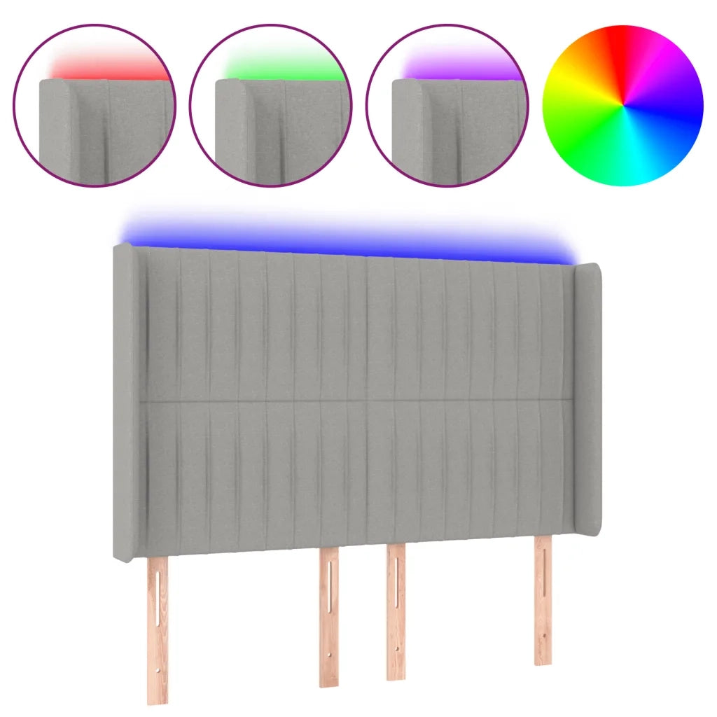 Testiera a LED-Testata con LED Grigio Chiaro 147x16x118/128 cm in Tessuto 455783