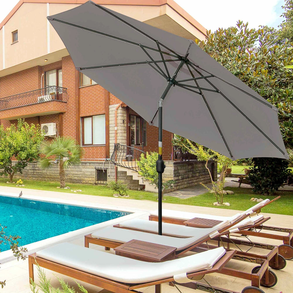 Sombrilla da giardino con luci LED solari ¨C zephmum ¨C grigio, acciaio, ?265 cm