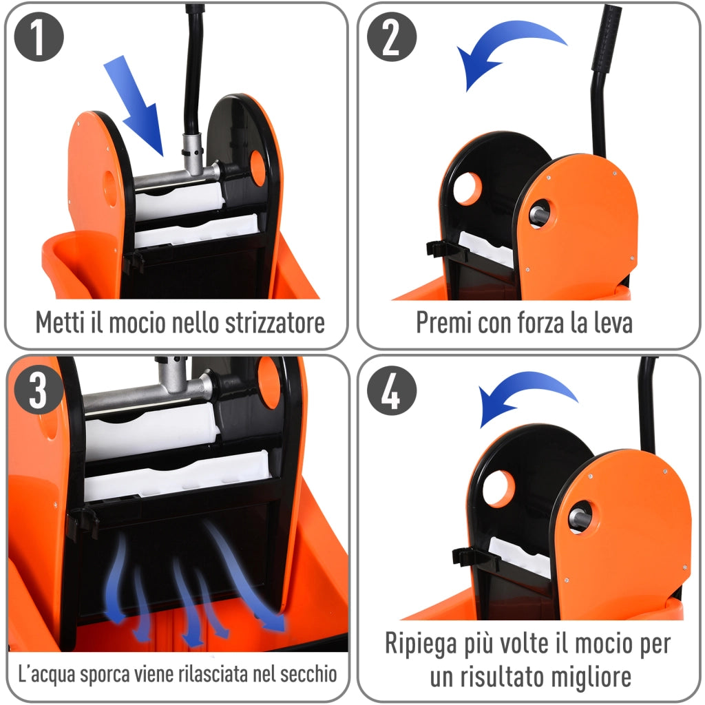 Carrello Lavapavimenti con Secchi e Strizzatore ¨C Minimal ¨C Arancione e Nero, 36L