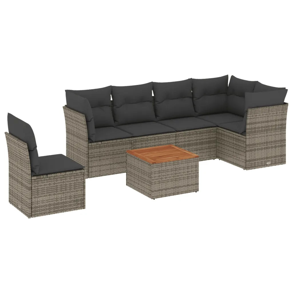 Set Divani da Giardino 7 pz con Cuscini Grigio in Polyrattan 3223666
