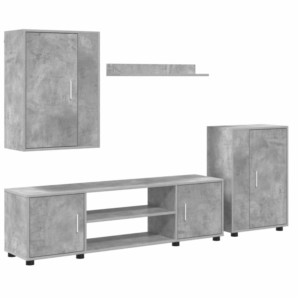 Set mobile TV 4 pcs Grigio cemento Legno multistrato 3397899