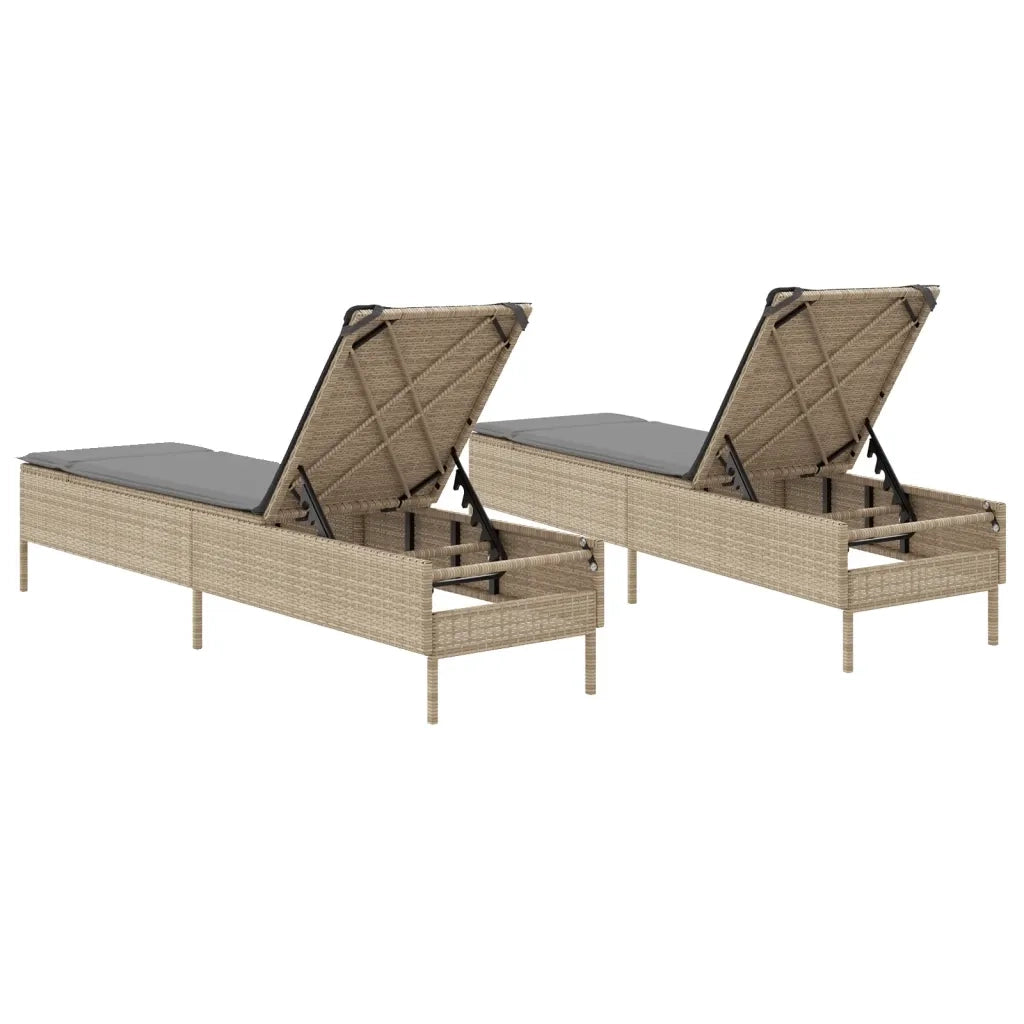 Lettini Prendisole 2 pz con Cuscini Beige in Polyrattan 3261590