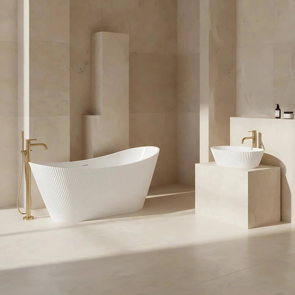 Vasca Da Bagno Freestanding In Acrilico Atena 170 Copritappo bianco