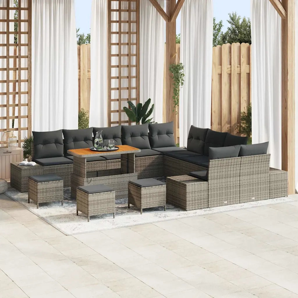 Set Divano da Giardino con cuscino 14 pcs Grigio polyrattan