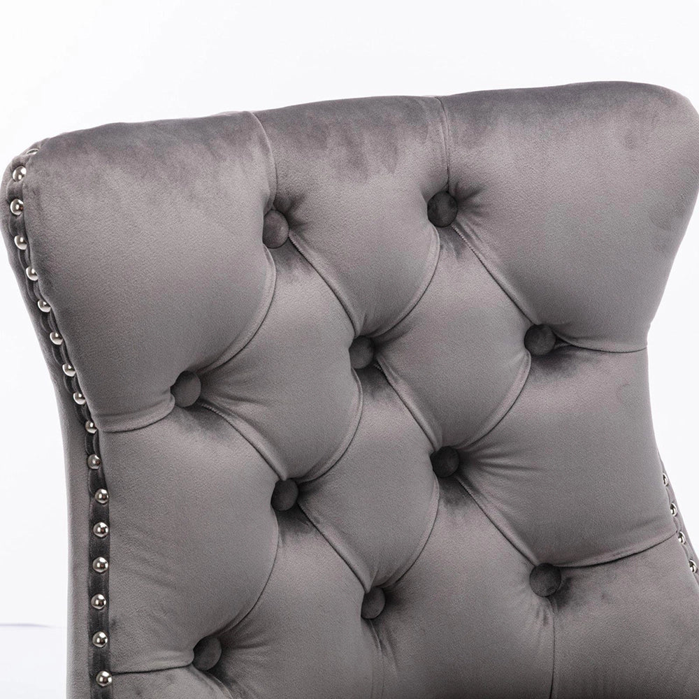 Set 2 sgabelli bar - Xylo - velluto grigio gambe legno con borchie