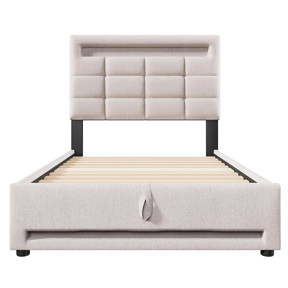 Letto imbottito - Xylo - 90x200 cm LED USB app comando beige