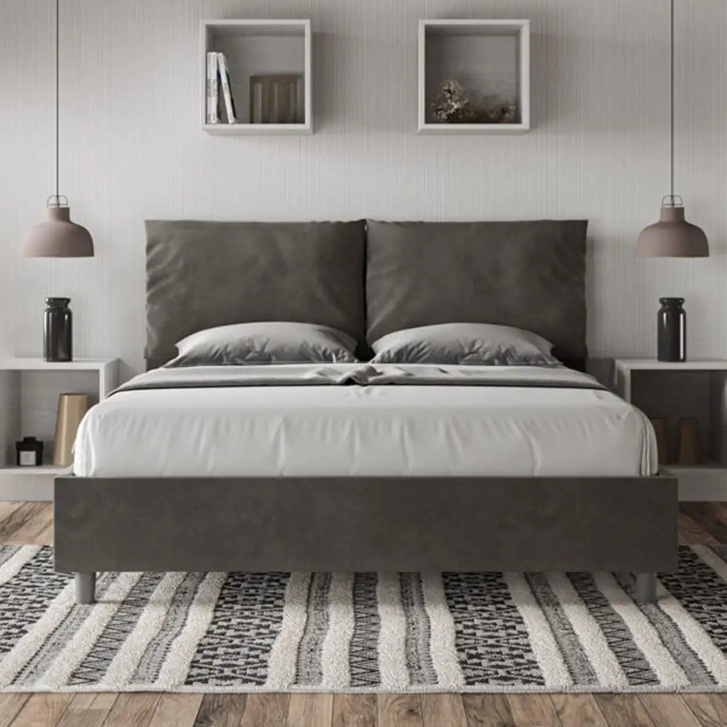Letto matrimoniale con rete imbottito 160x190 microfibra grigio Antea