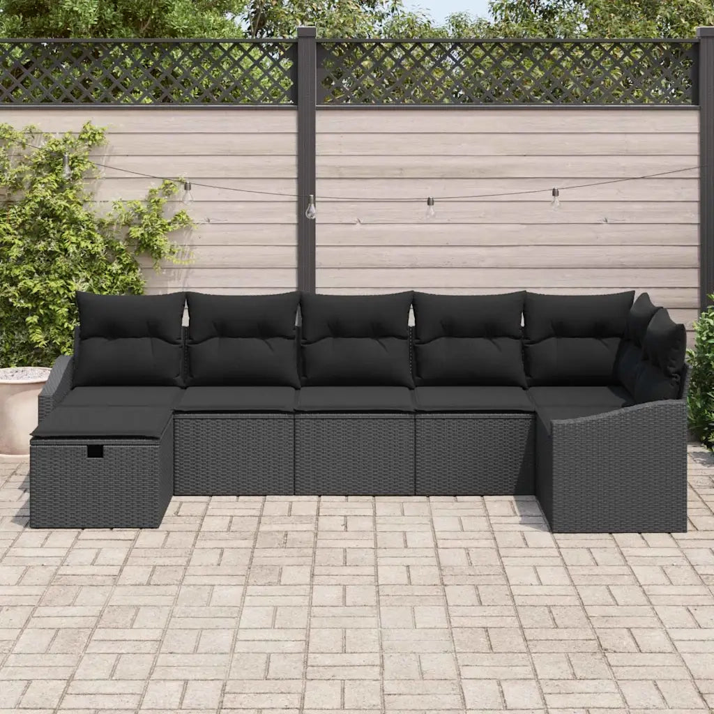 Set di divani con cuscino con archiviazione Nero polyrattan