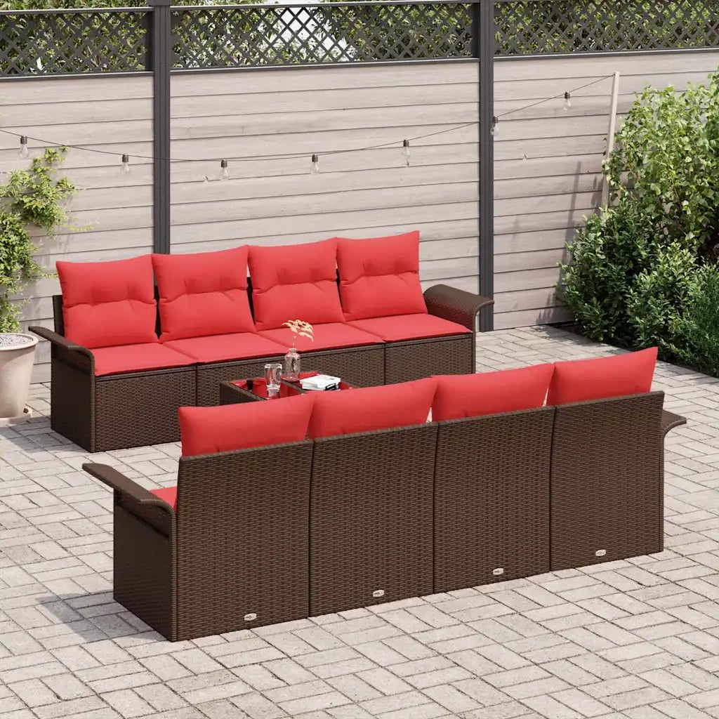 Set Divano da Giardino 9 pcs Beige e Rosso polyrattan 3353963