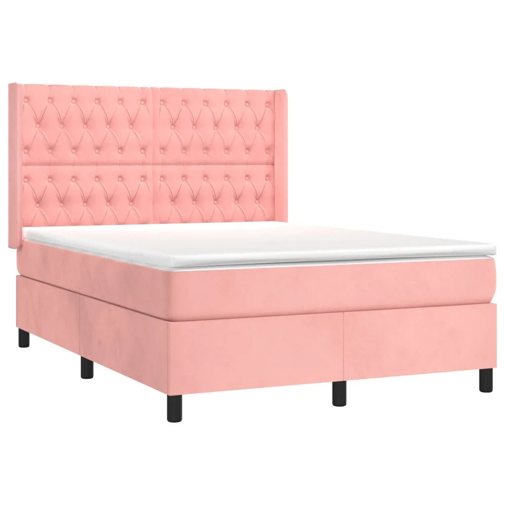 Letto a Molle con Materasso e LED Rosa 140x190 cm in Velluto 3139744