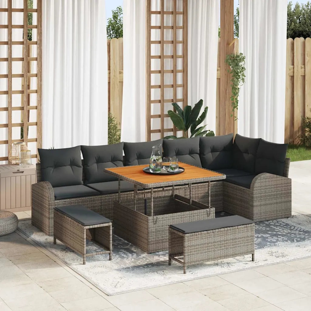 Set Divano da Giardino con cuscino 9 pcs Grigio polyrattan 3362408