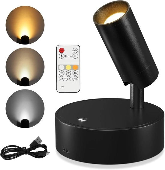 Spot LED a LED perimetrale con funzione di regolazione della luminosità tramite telecomando, inclinabile, ricaricabile, adatto per opere d'arte, dipinti, piante, foto, ecc. - Nero