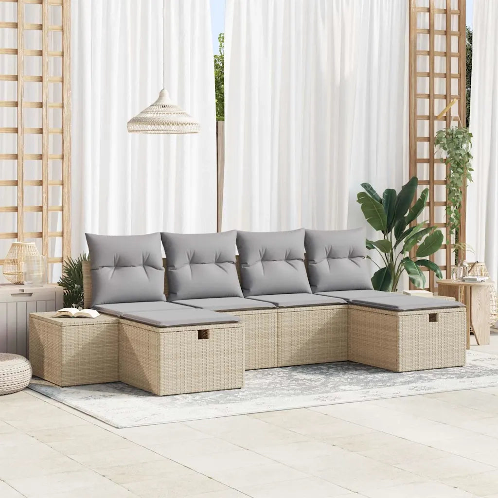 Set Divano da Giardino con cuscino 6 pcs Beige polyrattan 3360751