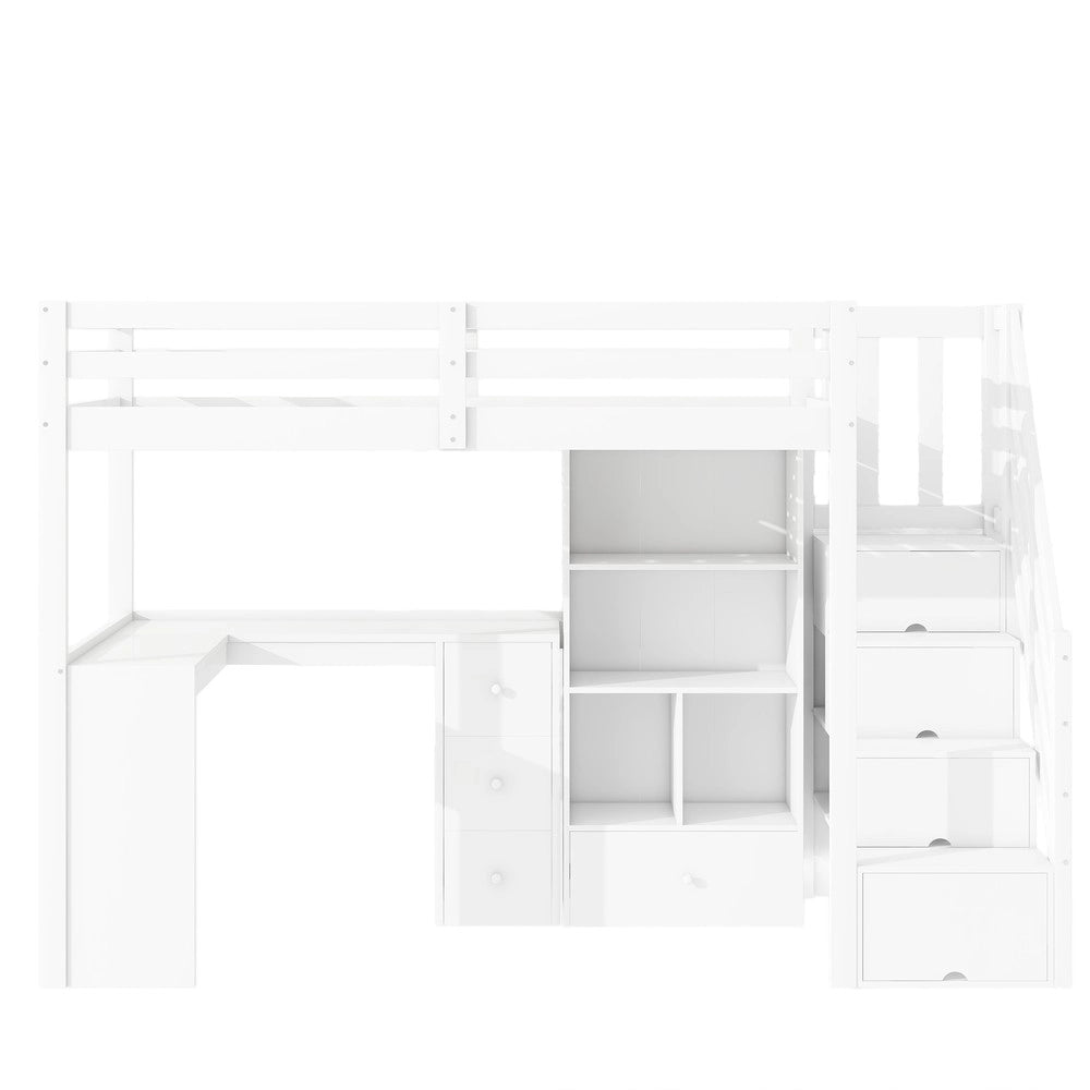 Letto a Soppalco con Scrivania e Cassetti ¨C MINIMAL ¨C Bianco 90x200