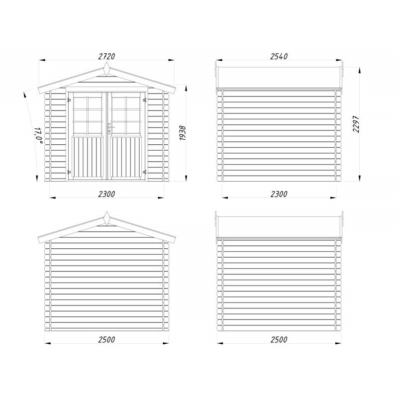 Casetta da giardino in legno 250x250 cm, pareti 28 mm con porta doppia e tetto impermeabilizzato, deposito attrezzi 5,1 m² - Esterni da Vivere