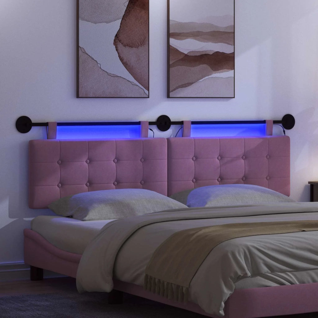 Testiera sospesa Con luce LED Rosa Tessuto 3424481