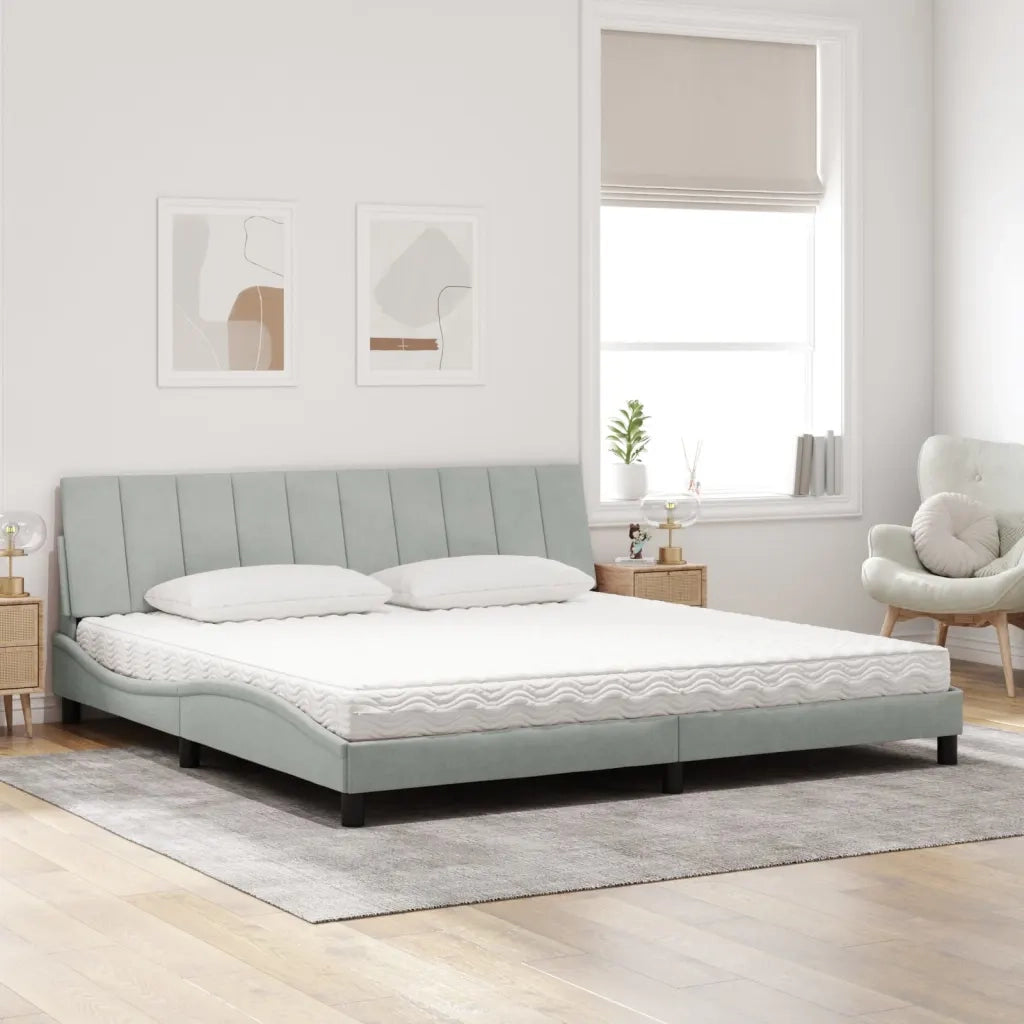 Letto con Materasso Hanko Grigio Chiaro 200x200cm Velluto