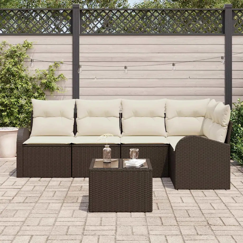 Set Divano da Giardino 6 pcs Marrone e bianco polyrattan