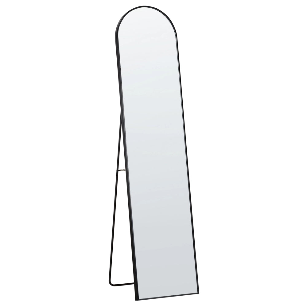 Specchio da terra ovale con telaio in metallo e supporto design moderno con cornice