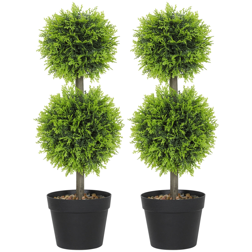 Piante Artificiali Decorative Bosso - Xylo - Set 2 Pezzi 60cm con Vaso Verde