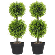 Piante Artificiali Decorative Bosso - Xylo - Set 2 Pezzi 60cm con Vaso Verde