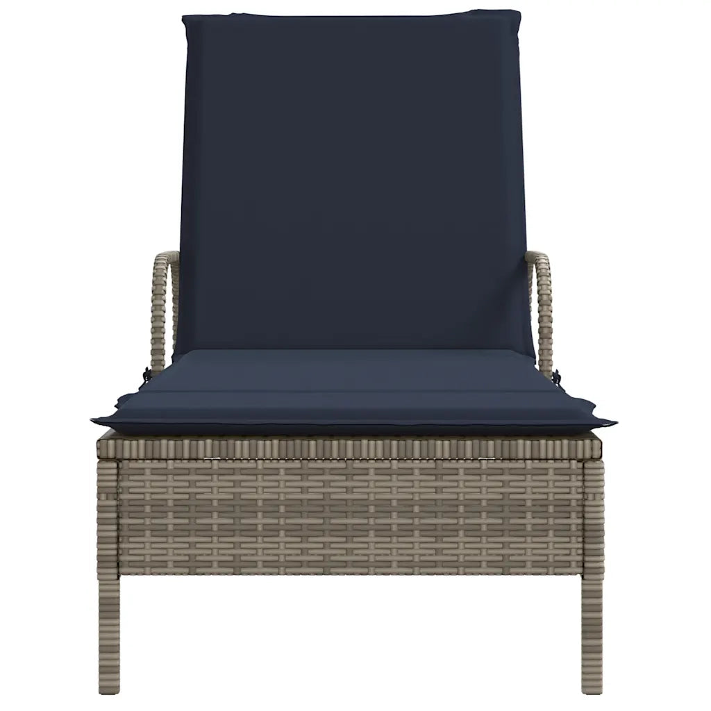 Lettino prendisole con ruote e Cuscino in Polyrattan Grigio 368315