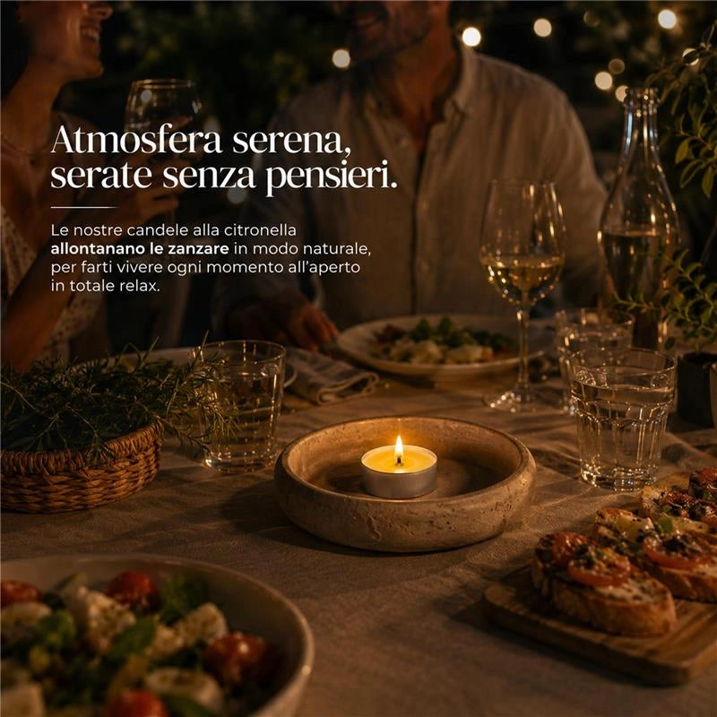 MAXI TEA LIGHT ALLA CITRONELLA 60 PEZZI – CANDELE ANTIZANZARE, DURATA 4 ORE