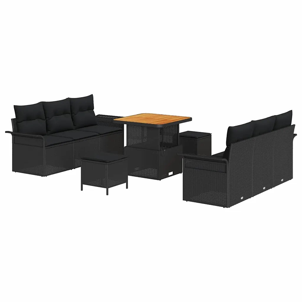 Set Divano da Giardino con cuscino 9 pcs Nero polyrattan