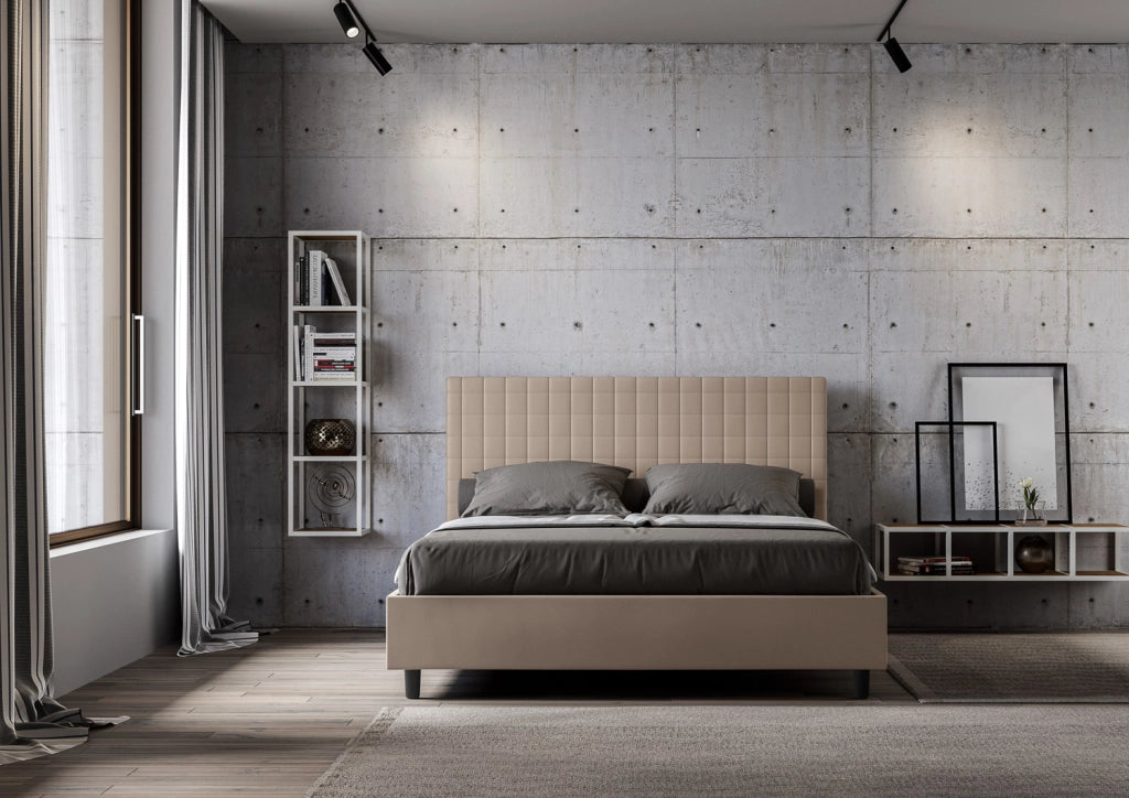 BS COM Letto matrimoniale con rete imbottito 160x200 similpelle tortora