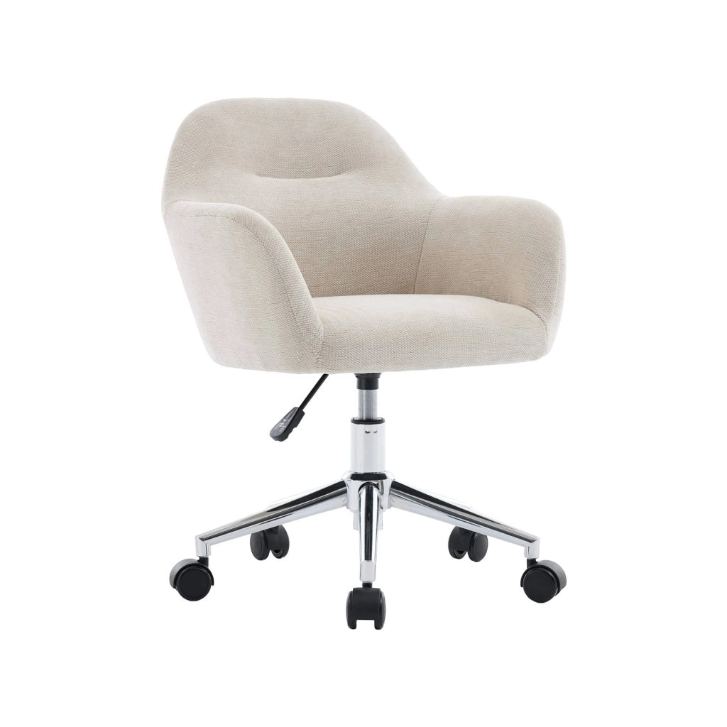 Sedia da ufficio in ciniglia regolabile per bambini con ruote, beige
